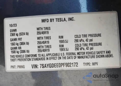 2023 Tesla Model Y Awd/Long Range Dual Motor All-Wheel Drive из США, поврежденный, VIN 7SAYGDEE0PF902172